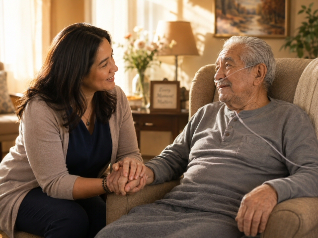 A compassionate end-of-life doula providing support — representing the growing death doula movement and its connection to meaningful funeral pre-planning.
